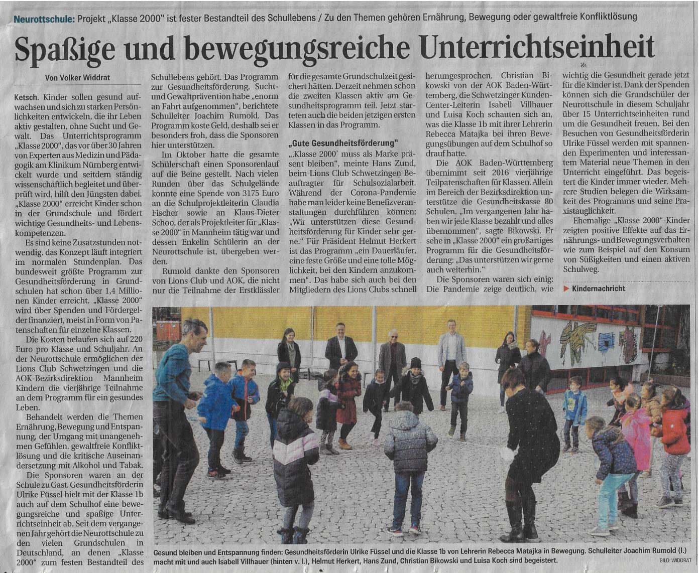 Presseartikel in der Schwetzinger Zeitung am 24.03.2022